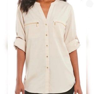 Calvin Klein Zip-Pocket Utility Blouse